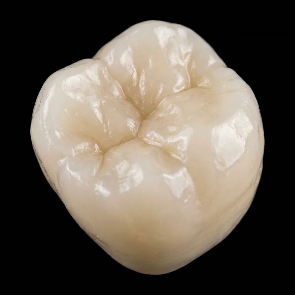 Corona dental de cerámica fabricada en el laboratorio de la familia Dent
